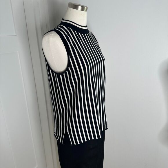 Rag & Bone Silk Cotton Stripe Knit Tank L Sleeveless Mock Neck Minimalist Mod - Picture 1 of 9